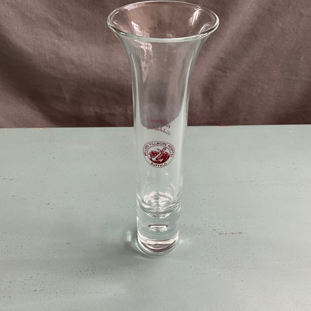 Millard Fillmore Hospital Buffalo Centennial Celebration Glass Bud Vase 8.5"